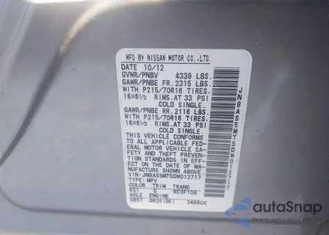 2013 Nissan Rogue S from USA, damaged, VIN JN8AS5MT5DW012717